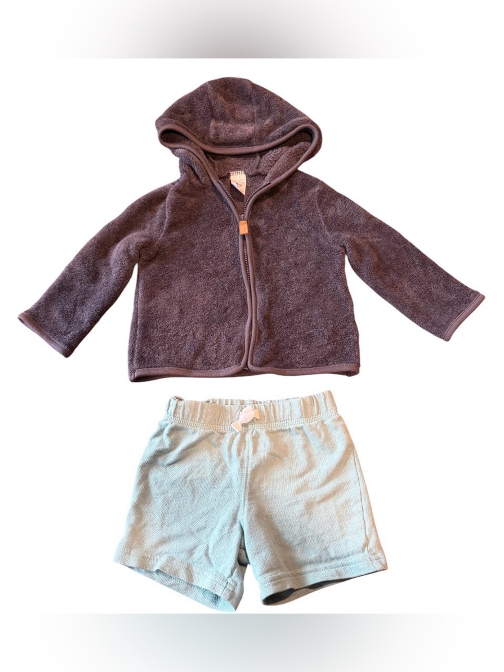 Carter's Blue Hooded Fleece Jacket with Light Blue Knit Shorts Bundle - 18M Boys
